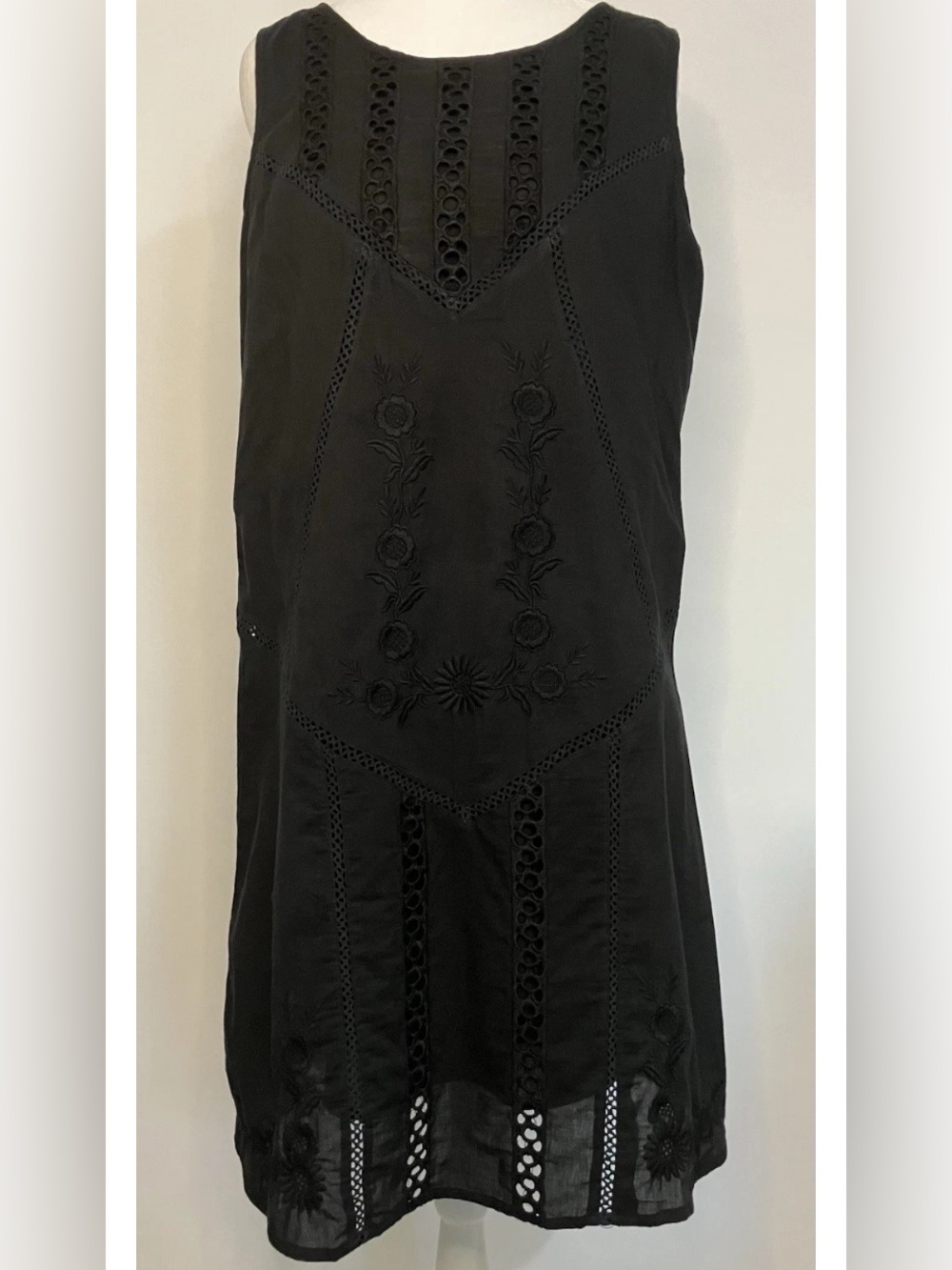Sundance Black Dress Size 10 Medium Embroidered Lace Eyelet Boho Cottage